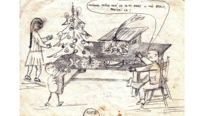 Kresba, kterou poslal svým synům Petr Záleský z vězení v prosinci 1958. Zdroj: archiv pamětníka