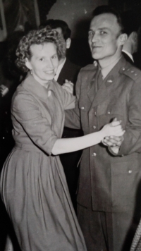 with her husband at a ball in 1963