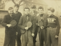 At ping-pong, Josef Sedlák first from the left