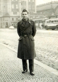 Jan Hlach as a soldier during the military service that he spent as a driver in Technical auxiliary battalions.