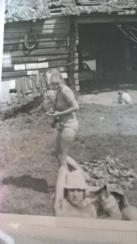 At her cottage near Strakonice, Radka Veselá´s daughter in the background (picture taken around 1983)