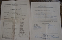 Certificate from the 4th year and graduation certificate, Higher School of Economics in Prague, 1952/53