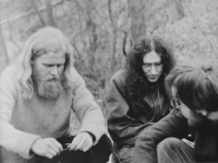 Exhibition of independent artists in Uničov in 1982, from left Miloš Kelbl, Vít Pelikán and Miroslav Schneider