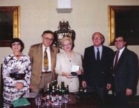 Jiří Holenda and Mayor Mraček receiving foreign guests at the city hall