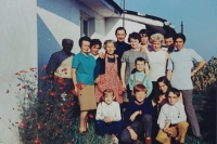 Štěpánka Jarůšková - third from the right, left of her is Hana, her younger sister, and her mother Marie; above them Jan Bodinek who came to visit them from Germany