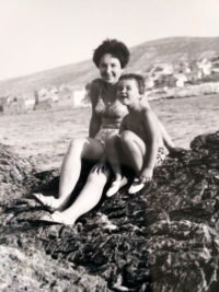 Olga Holubová with her daughter Ivana by the sea