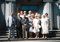 Litomyšl gymnasium class meeting, Eva Dušková (Freyová) first row, first from right; Božena Skálová first row, second from left; 2000