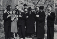 Artists in the wine cellar in Mutěnice, circa 1947 