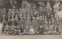 Father Josef Zapadlo at school (second left on top), Železný Brod, end of 1920s