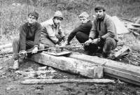 Antonín Plachý (on the left) during a part time job for young people in Travná, 1971