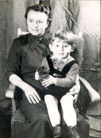 With his mother