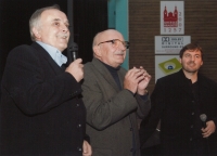 With Josef Somr in the Hvězda cinema, probably before the screening of the film The Joke, which was shot in Uherské Hradiště, year 2017