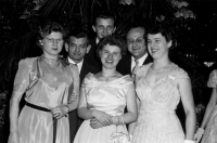 On a Gardening ball with her sister Hanča and her husband, Prague, 1955