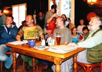 Otokar Simm (second left) during the book launch in 2008. The writer Miloslav Nevrlý sitting quite on right from Otokar Simm, on the other side the photographer Jan Pikous and the writer, Marek Řeháček