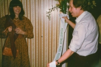 At the premiere of Largo desolato in Václav Havel's apartment in Dejvice, circa 1986/1987