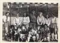 Meteor České Budějovice female field hockey team, Alena Mašková (seated second from right), České Budějovice, 1970