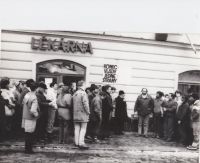 Václav Jílek (3rd from the right) at the general strike in Polička, November 26, 1989 