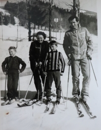 Skiing with husband and son