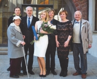 Graduation of the granddaughter Karolína, 1st from the right, sister Jindřiška 1st from the left, son Petr with a tie 2nd from the left, early 1990s