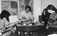 Shozo Shimamoto in Gallery H, Kostelec nad Černými lesy, late 1980s