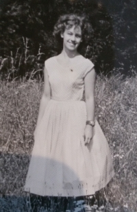 Eliška in Gottwaldov on a meadow in the year 1958