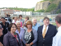 At a bridge in Ústí nad Labem, Irena Nováková in the middle, Bernd Posselt on the right, 2015 
