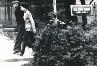 With dad on the bus to school (secretly photographed by future husband), 1978