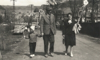 First of May celebrations in Bojkovice, Jan and his father. Early 1960's