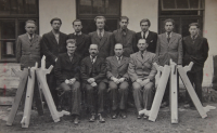 Rudolf Hegner (sitting second from the left) as a teacher in an apprentice school in Žďár nad Sázavou