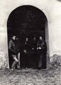 Friends of Miroslav Němejc in Horažďovice, from right Radek Sdvořáček and Father Milan Píša, early 1980s