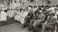 Priests and representatives of the Communist Party on the pilgrimage in Velehrad. Fourth from right, Minister of Culture Milan Klusák / 1985