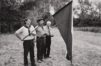 Scout oath in the Scout organization in Veselí (Jiří Peša on the left), Na Jezeře in Veselí nad Moravou, 29 June 1990 