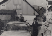 Daughters and a niece in front of the house in Vrchlabí