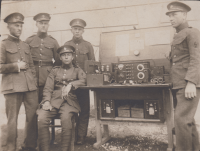 Jiří Peša's father Josef Peša at the telegraph battalion in Trnava (seated in the photo), 1923