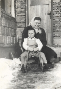 Růžena Vobejdová with her son Milan, Borová, circa 1966