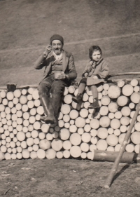 With her father, circa 1943