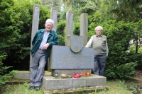 František Janáček with his brother at the monument in Krasnice
