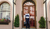 Jan Průša in front of the Ostaš hotel