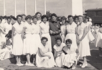 Training for the Spartakiada, Zlata Kalousová in the back middle, 1960