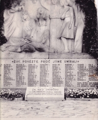 The monument in Hrotovice. the name of father Lubomír Studený is in the third column from the right, 