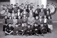 Bronislava Nyklová as a teacher (centre), Polish school in Karviná, 1955-1956