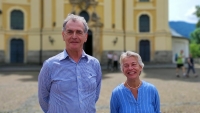 Agathe and her brother in front of the Hejnice church. July 2022