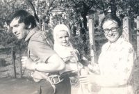 The Kofroňs with their child at their house in Prague-Bohnice, 1970s