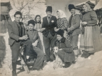 On the left, her father and next to him the teacher Šubrt and other family relatives, 1950s