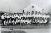 Magdalena Hojková's classroom in Rokytov u Bardějova, brother Slavo Beno (first from right), Slovakia, 1962