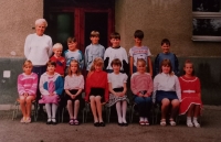 Hermína Malátová with her class in Boršov nad Vltavou, early 1980s 