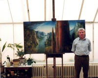 Adolf Absolon v ateliéru u obrazu inspirovaného J. R. R. Tolkienem (1999)