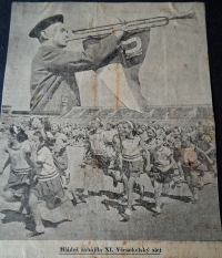 A newspaper clipping - All-Sokol gathering, Jaroslava is in the front, the third one from the right
