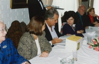 Eliška Krausová at the Instituto Caro y Cuervo. Among others Carlos Fuentes and wife Gaba, Mercedes Barcha. Bogota, 1995