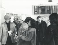 Eliška Krausová - first arrival from emigration, Prague airport, December 1982